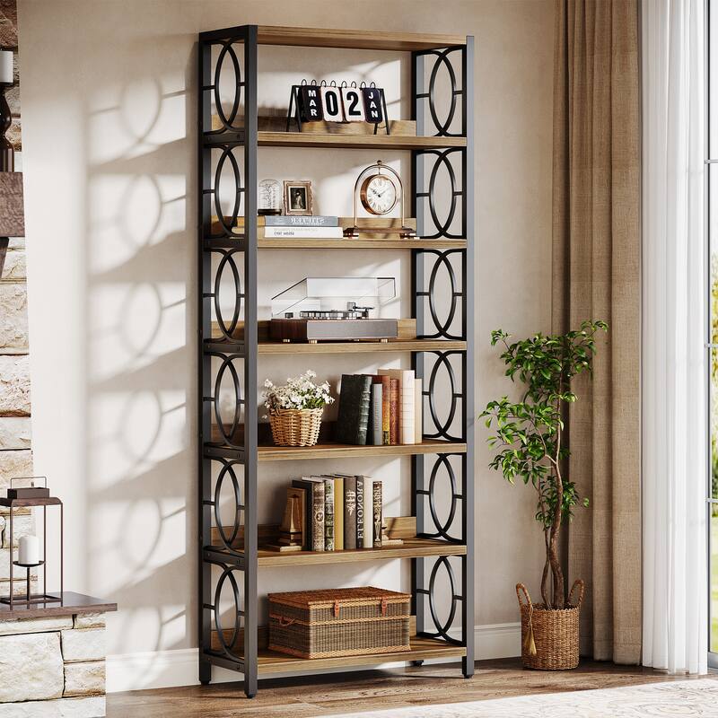 6-Tier Bookshelf, 70.86-Inch Tall Bookshelf, Industrial Freestanding Display Shelf - Black Brown