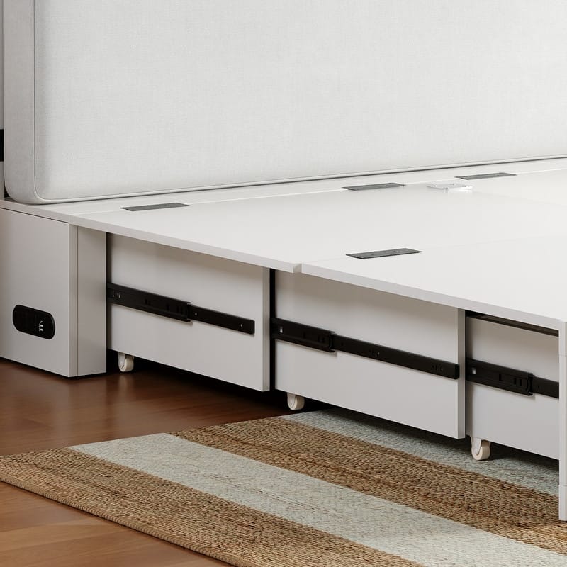 Mixoy Modern Full/Queen Size Murphy Bed Chest with Mattress and Storage