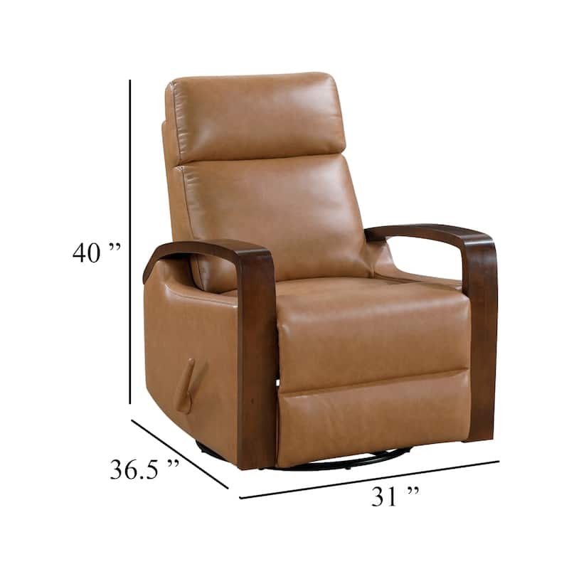 Mery Swivel Glider Manual Reclining Chair, Camel Brown Faux Leather