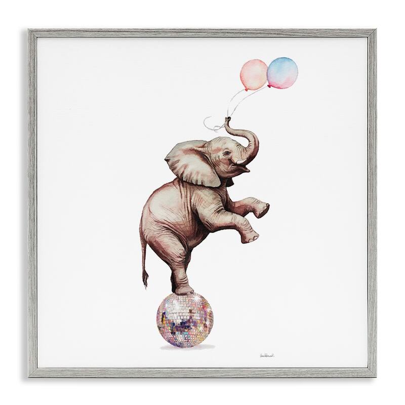 Stupell Elephant & Balloons Disco Framed Giclee Art Design By Amanda Greenwood - 17 x 17 - Grey