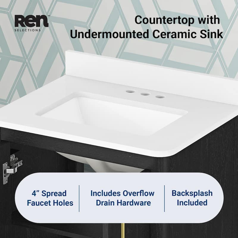 REN Selections Dario Freestanding Bathroom Vanity with Single Sink, Engineered Marble Countertop with Backsplash Included