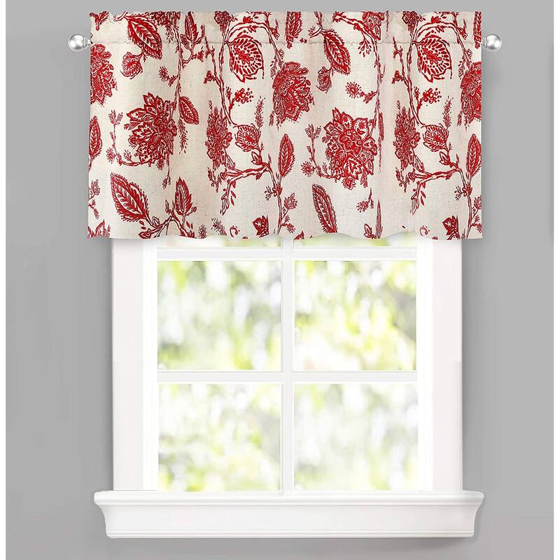 DriftAway Freda Jacobean Floral Linen Blend Blackout Window Curtain Valance - 52'' width x 24'' length - 52" width x 24 " length