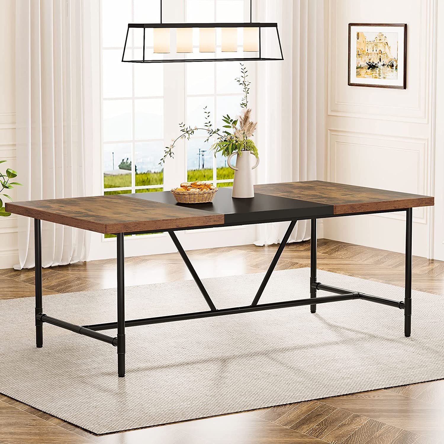 70.8 x 35.4 inch Large Dining Table for 6 8 Industrial Rustic