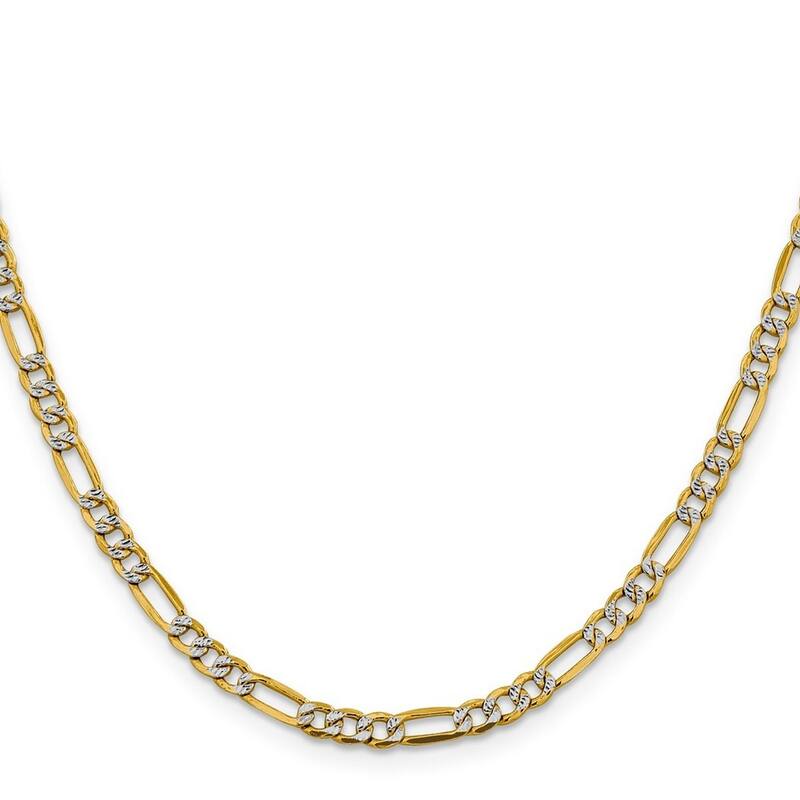 Curata 14k Yellow Gold 3.9mm Semi solid Pave Figaro Chain Bracelet
