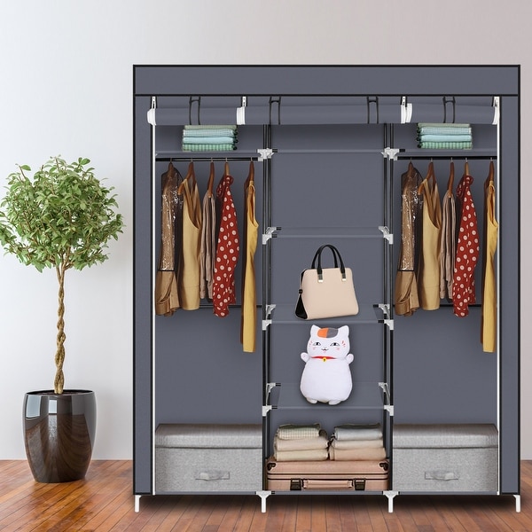 Winado portable closet wardrobe clothes rack shop storage organizer with shelf gray storage