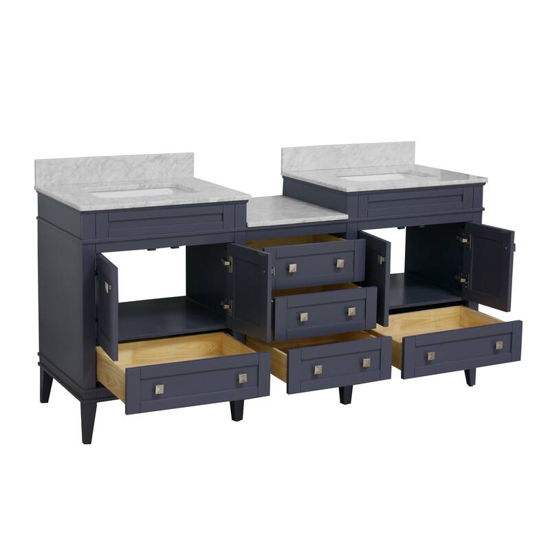KitchenBathCollection Eleanor 72" Double Bathroom Vanity with Carrara Marble Top