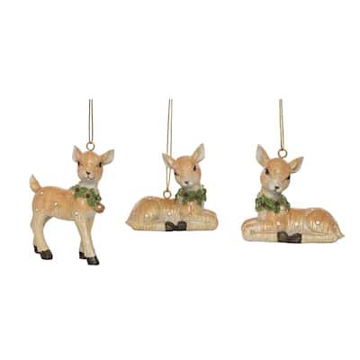 Transpac Resin Nostalgic Reindeer Ornament Set of 3 Christmas Home Decorations