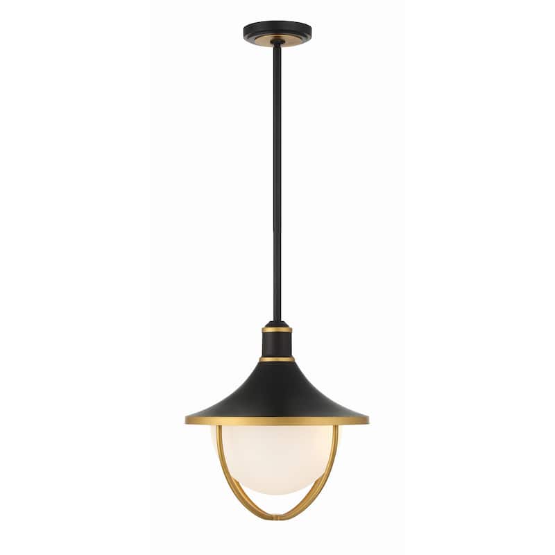 Atlas 3 Light Matte Black and Textured Gold Outdoor Pendant - 16.5"W x 17"H x 16.5"D