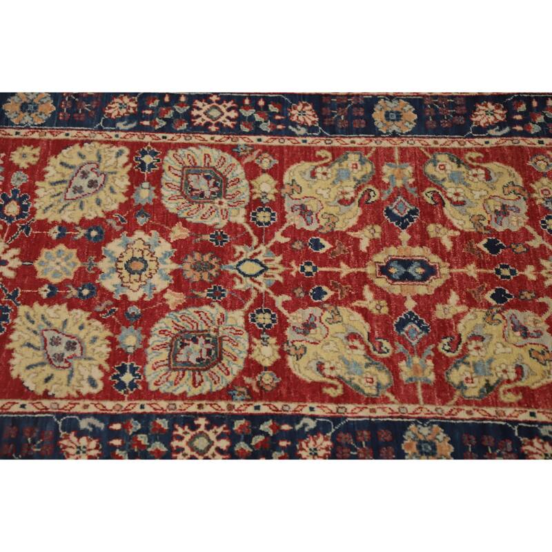 Hand Knotted Oriental 100% Wool Carpet Traditional All-Over Red Ziegler Runner Rug - 12' 0'' X 2' 6''