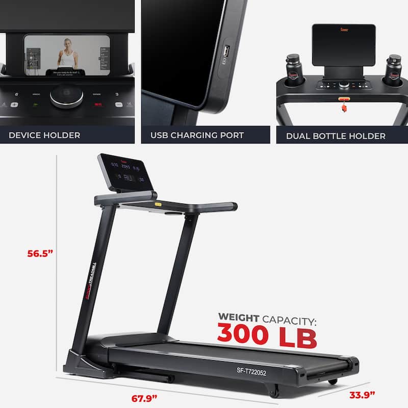 Sunny Health & Fitness Astra Elite Treadmill with Auto Incline, Wide Deck & Exclusive SunnyFit - SF-T722052