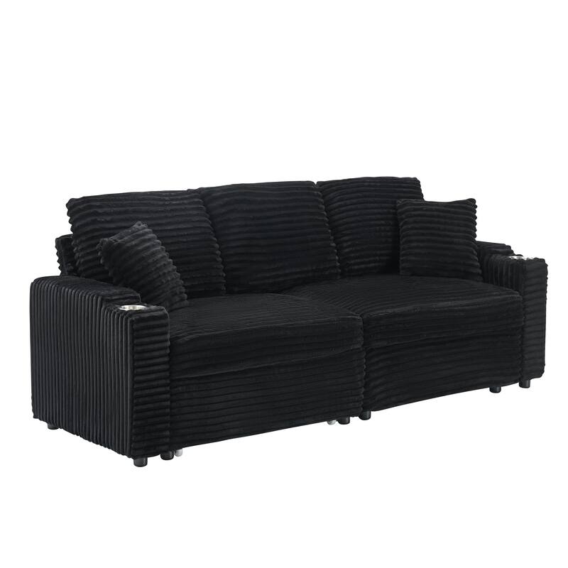 80-inch Corduroy Two-in-one Folding Sofa, Black