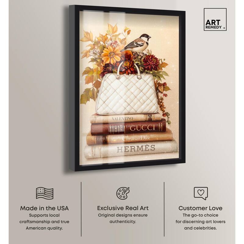 Little Bird Fall Flowers Glam Shadowbox by Art Remedy