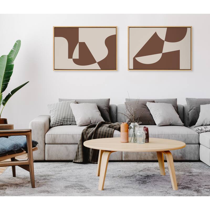 Kate and Laurel Sylvie Eye Catching Sleek Abstract 5 Brown and Beige Framed Canvas by The Creative Bunch Studio