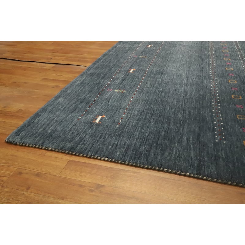 Hand Knotted Oriental 100% Wool Carpet Tribal Animal Pictorial Greys & Charcoal Gabbeh Area Rug - 9' 9'' X 9' 8''