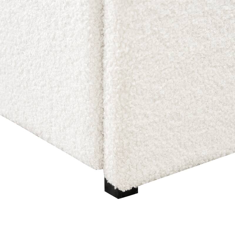 Queen Size Ivory Boucle Upholstered Platform Bed with 2 Built-in Dust-Proof Drawers and Tufted Headboard