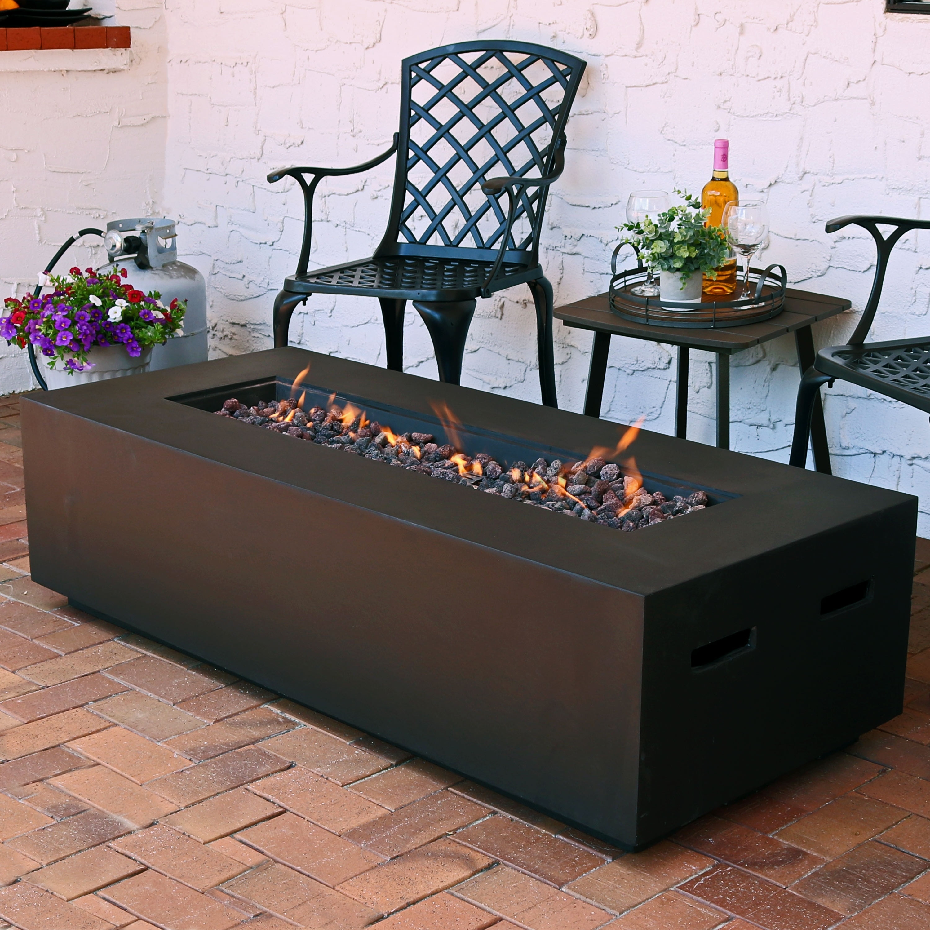 Sunnydaze Decor Brown Propane GAS Fire Pit Coffee Table with Lava Rocks - 56-Inch