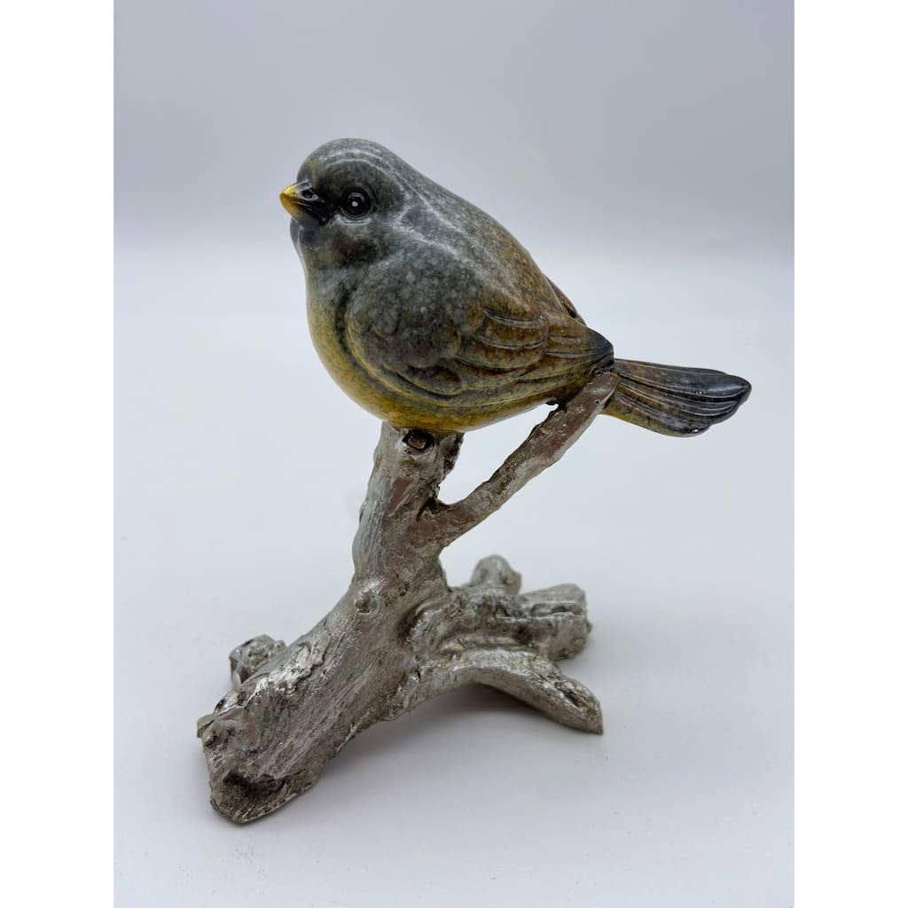 Glazed Grey and Yellow Warbler Bird on Silver Branch