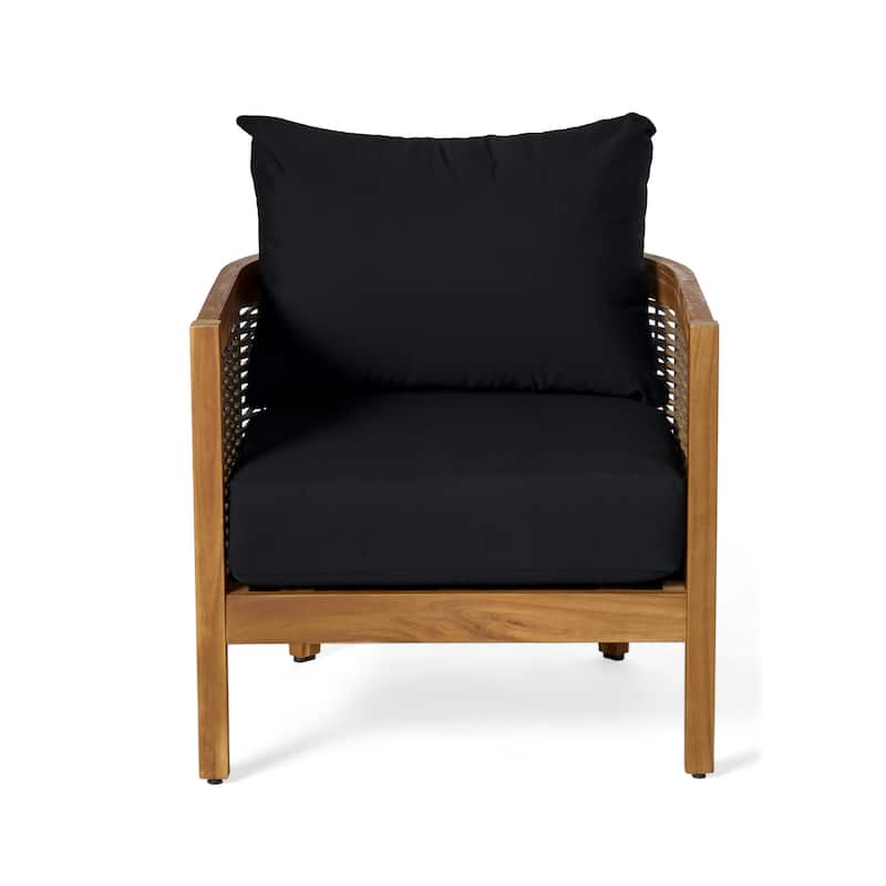 Christopher Knight Home Burchett Acacia Wood and Wicker Outdoor Club Chair with Cushions