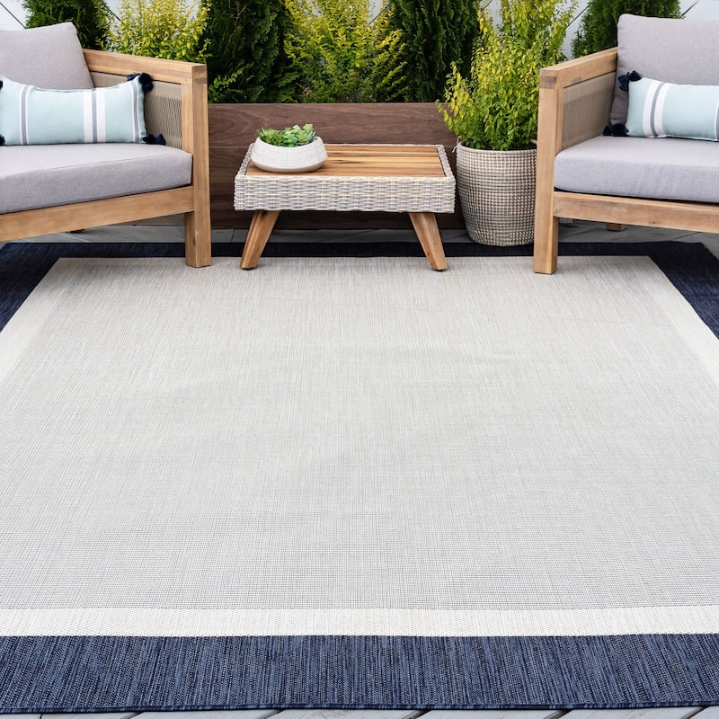 Exo Coastal Border Indoor/Outdoor Area Rug - 7'10'' x 10'2'' - Navy/Cream