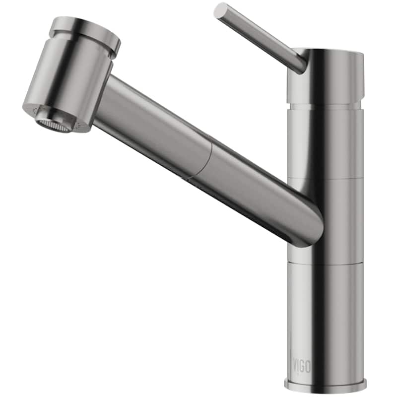 VIGO Branson 9" H Single Handle Pull-Out Sprayer Kitchen Faucet - Without Extras - Stainless Steel