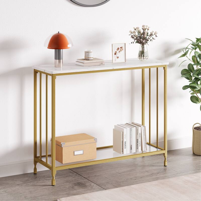 2 Tier Retro Console Table with Glass Shelf Storage