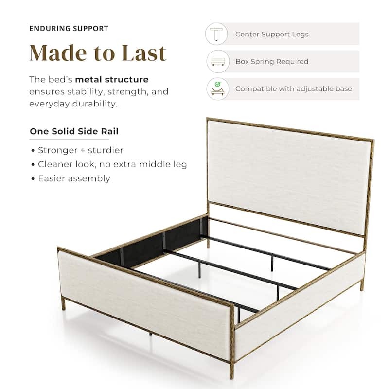 247 Shop At Home Lalia Modern 3-Piece Upholstered Hammered Metal Panel Bedroom Set with 2 Nightstands