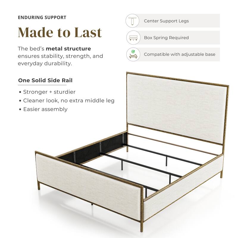 247 Shop At Home Lalia Modern 3-Piece Upholstered Hammered Metal Panel Bedroom Set with Nightstand and Bench