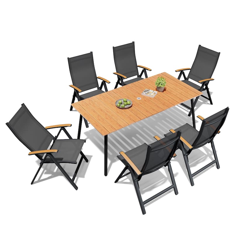 7/9-Piece Outdoor Patio Dining Set Aluminum Rectangular Dining Table and Folding Chairs
