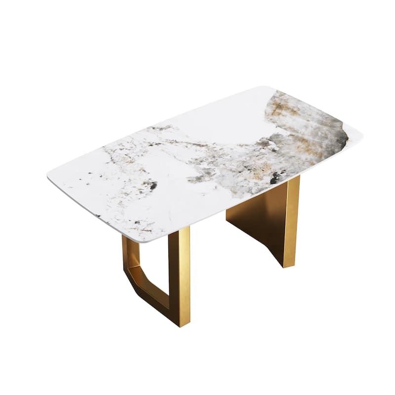 63"Modern artificial stone pandora white curved metal leg dining table -6 people
