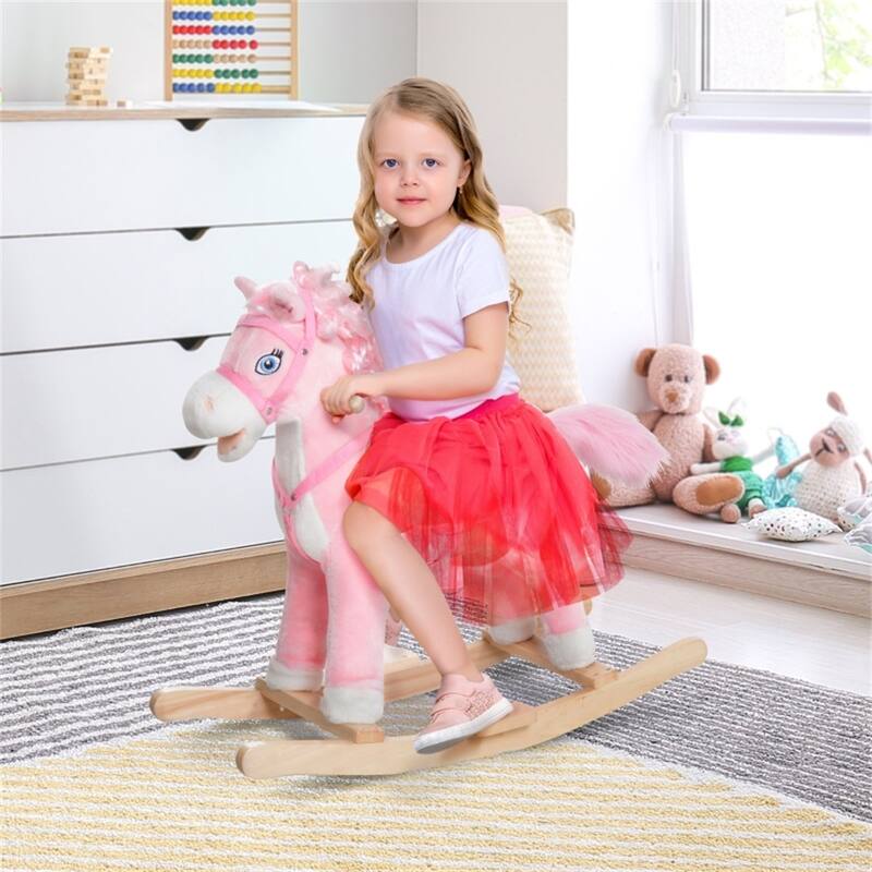 Pink Plush Rocking Pony for Kids Ages 3 and Up Soft Saddle with Neighing and Galloping Sounds Toy - 29.25" x 13" x 24.5"