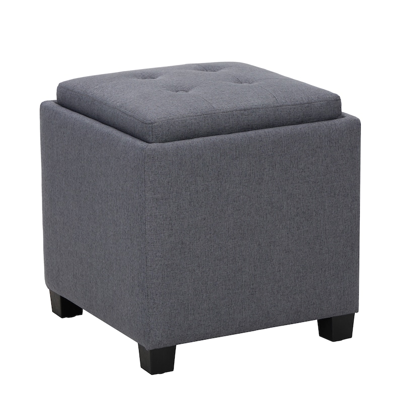 RENEWLINE ​18" Square Storage Ottoman with Tray - 250LBS Weight Capacity, Leather Upholstered Footstool for Living Room