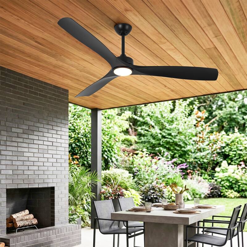 Parrot Uncle 60" Modern Black ABS Propeller Indoor Ceiling Fan with Light and Remote