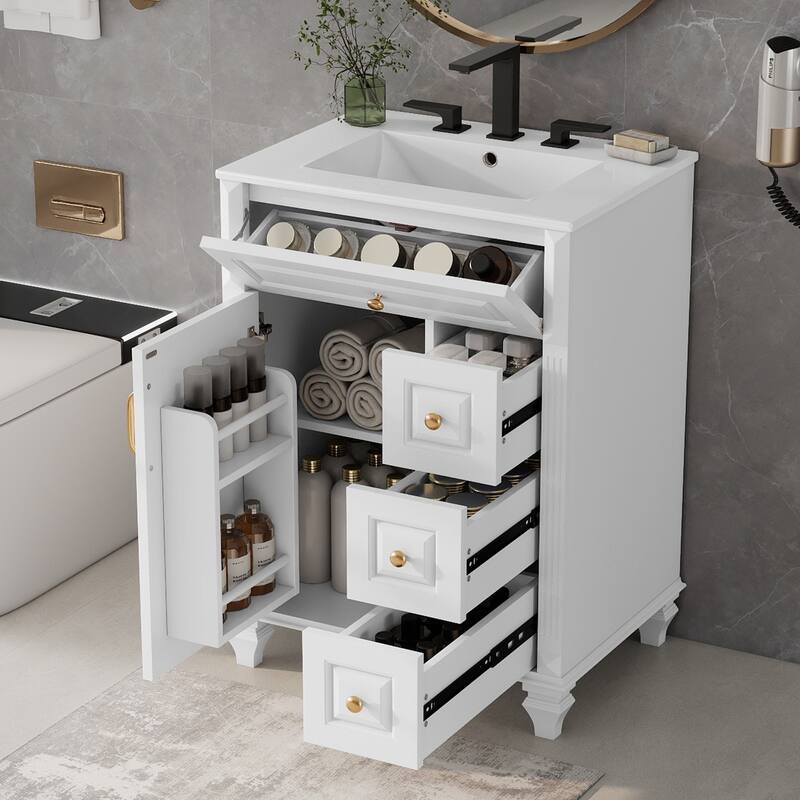 Bathroom Vanity with Ceramic Sink Top, Bathroom Cabinet Base and Ceramic Basin Set