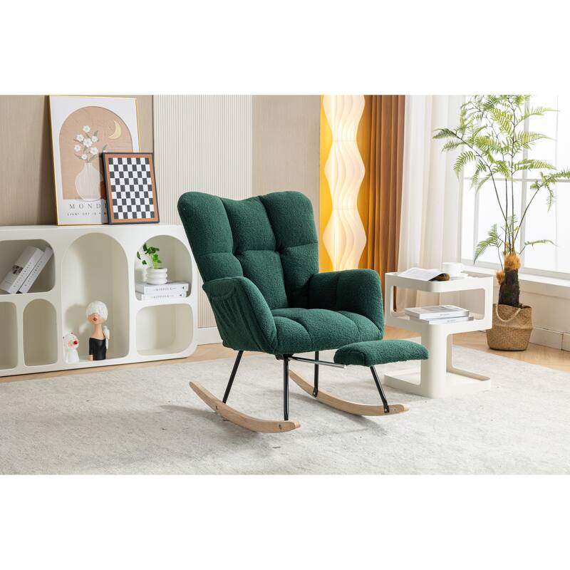 Teddy Fabric Rocking Chair with Adjustable Footrest