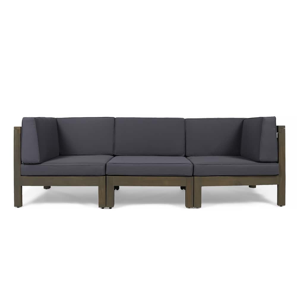 Oana Acacia Wood 3-seat Sectional Sofa with Cushions by Christopher Knight Home