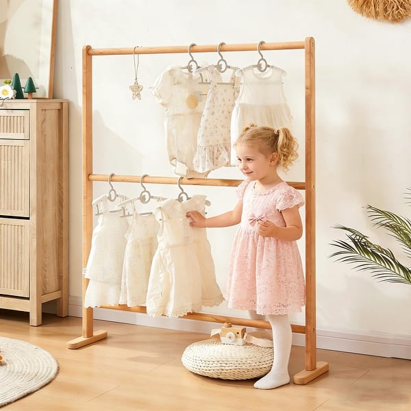 Balanbo 2-Rod Kids Clothing Rack, Beechwood Dress Up Clothes Rack for Hanging Clothes, Dresses, Coats, Natural, Size: 31.5 w x 17.7. d x 31.5 h, Brown Balanbo 2-Rod Kids Clothing Rack, Beechwood Dress Up Clothes Rack for Hanging Clothes, Dresses, Coats, Natural, Size: 31.5 w x 17.7. d x 31.5 h, Brown