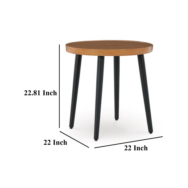 Izon Outdoor Round End Table, Modern Design, 22 Inch Black Brown Metal