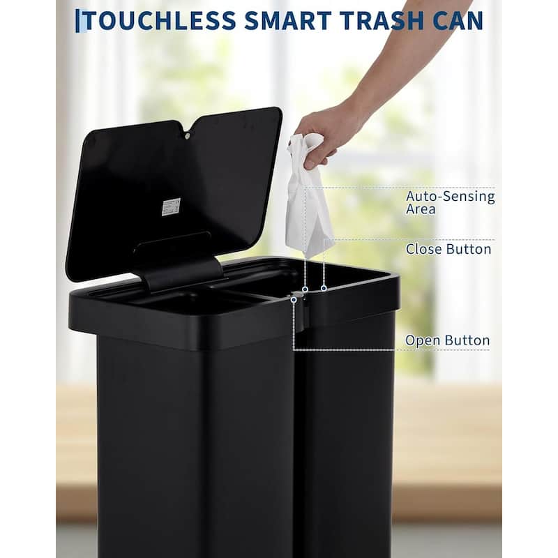 2X8 Gallon Automatic Hands-Free Dual Compartment Recycling Kitchen Step Trash Can