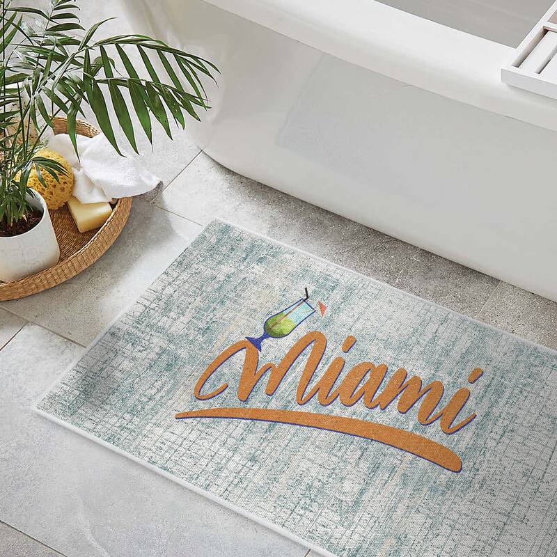 US States Design 3 Piece Bathroom Rugs Set - Non-Slip Ultra Thin Bath Rugs for Bathroom Floor - Washable Bathroom Mats Set