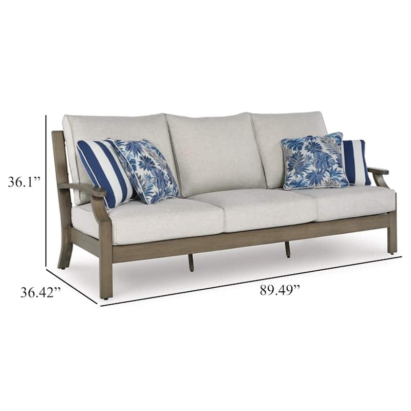 Inaya Outdoor Sofa, 4 Throw Pillows, Cream White, 89 Inch Brown Metal