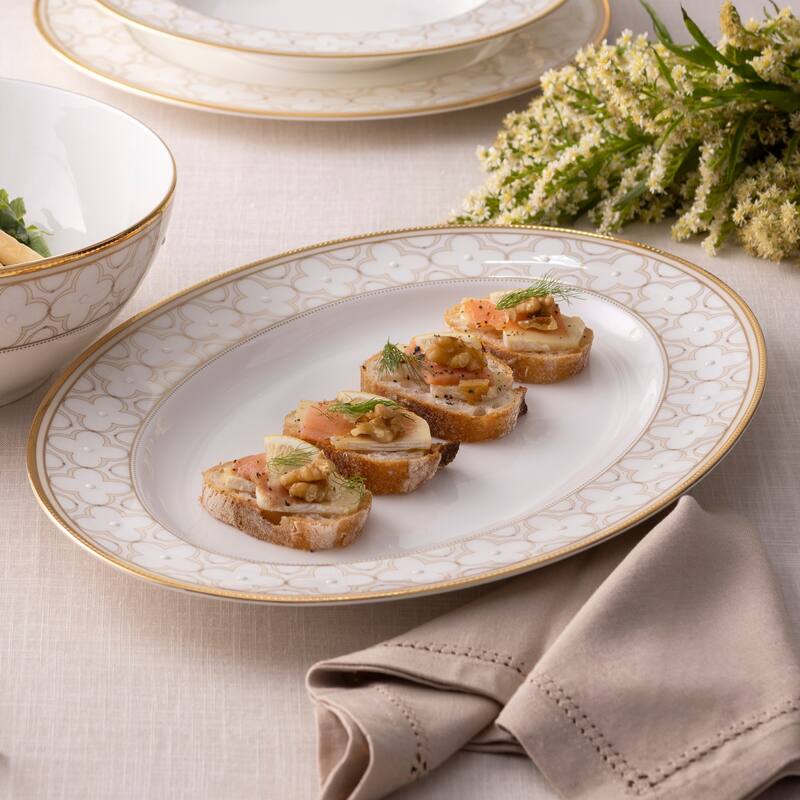 Noritake Trefolio Gold Oval Platter, 14"