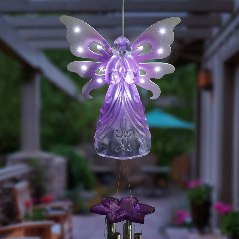 Exhart Large Solar Acrylic Angel Wind Chime, 6.5 by 42 Inches - Purple