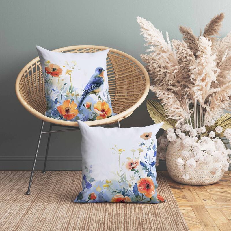 Tranquil Thicket Indoor/Outdoor Reversible Throw Pillow Blue and Orange