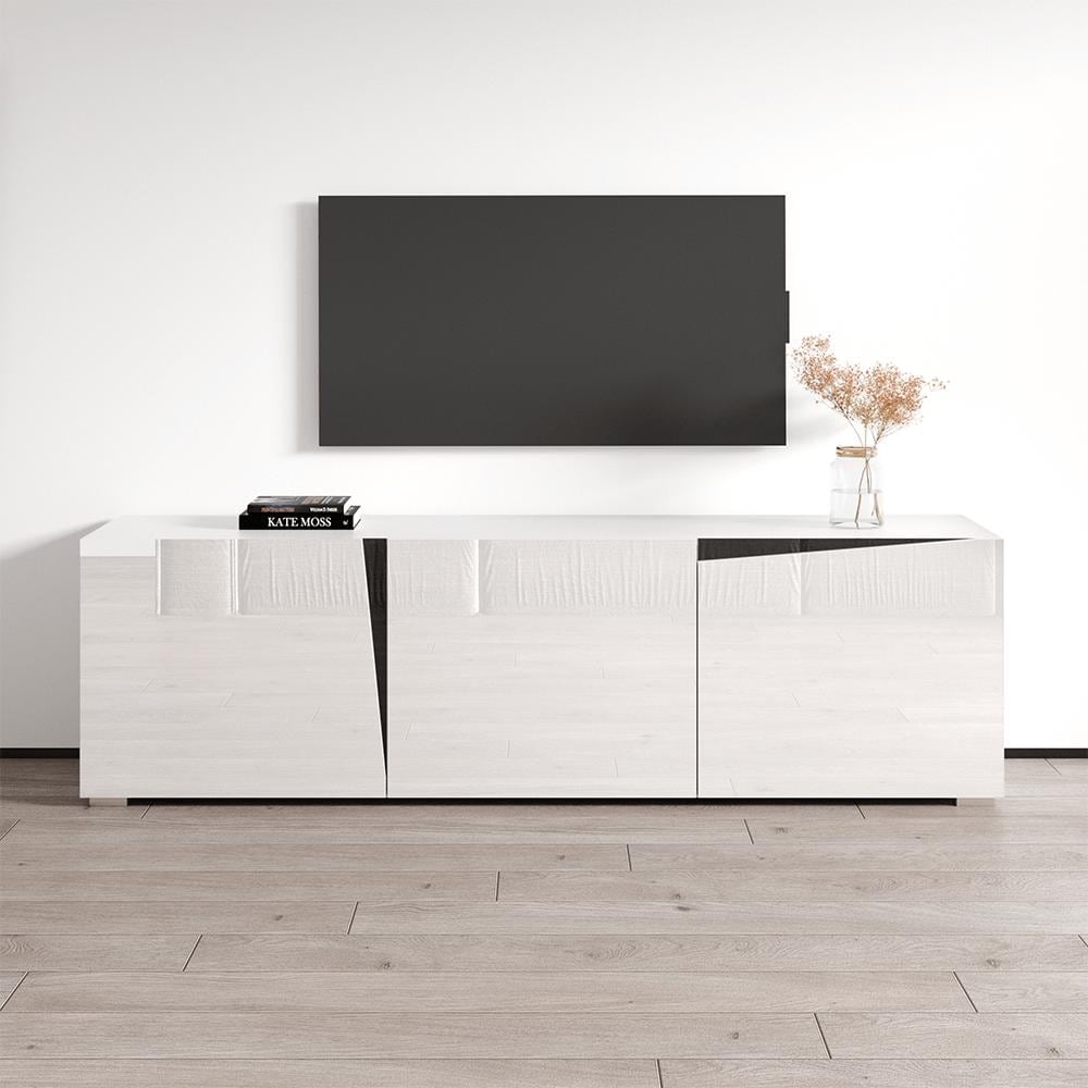 Meble Furniture Skos 3D 77" Modern TV Stand for up to 90" TVs - High Gloss Finish with 3D Textured Fronts, European Made