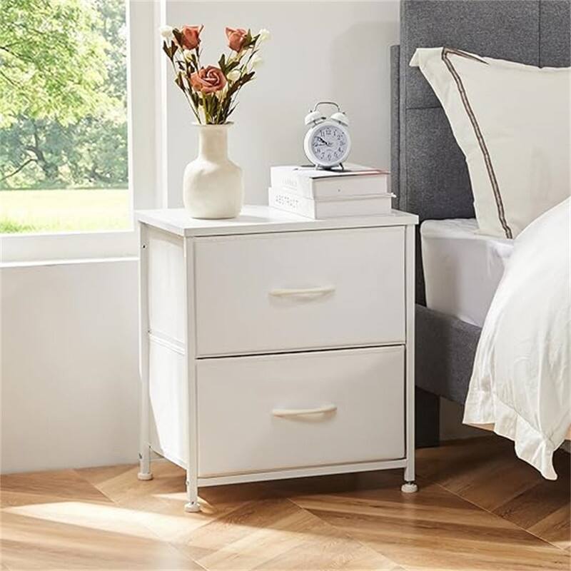 Nightstand with Removable Fabric Bins - White