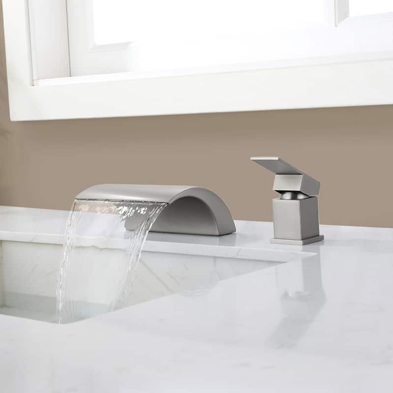 Single Handle Deck Mount Tub Faucet Brushed Nickel Modern 2 Hole Bathroom Bathtub Faucet