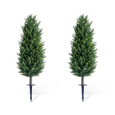 Artificial Cedar Topiary Trees with Ground Spike for Outdoor,Fake Topiary Ball Trees Artificial Plant Brush for Indoor