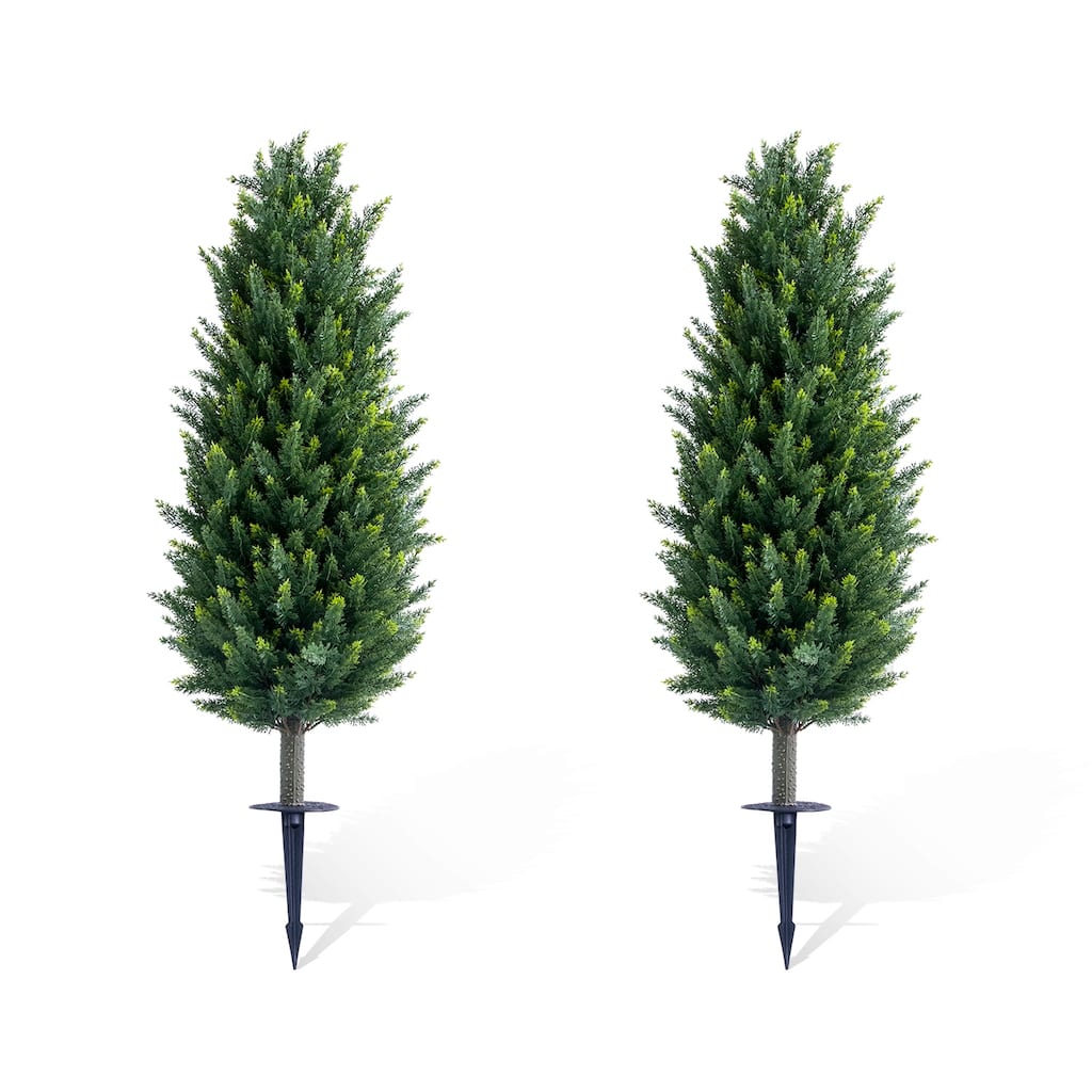 Artificial Cedar Topiary Trees with Ground Spike for Outdoor,Fake Topiary Ball Trees Artificial Plant Brush for Indoor