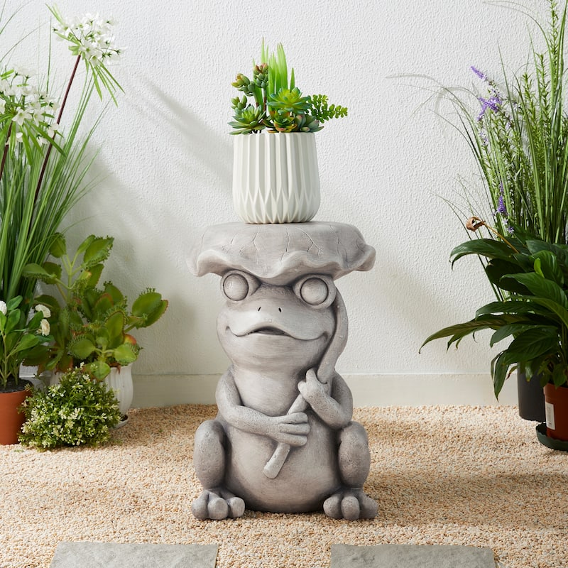 Glitzhome 19"H MGO Frog and Lotus Faux Concrete Garden Stool