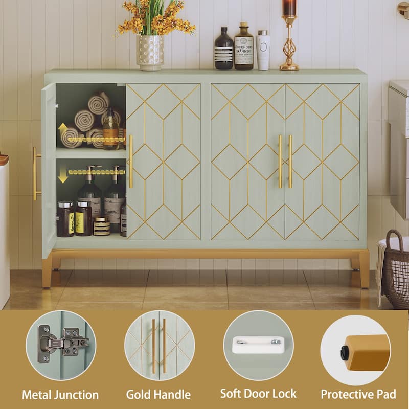 4 Doors Sideboard Buffet Cabinet with Gold Trim